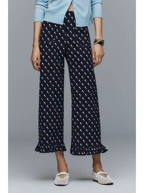 The Colette Ruffle-Hem Crop Wide-Leg Pants by Maeve Blue Dot 28